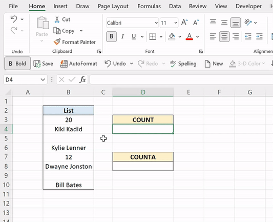 Count(a) on Excel